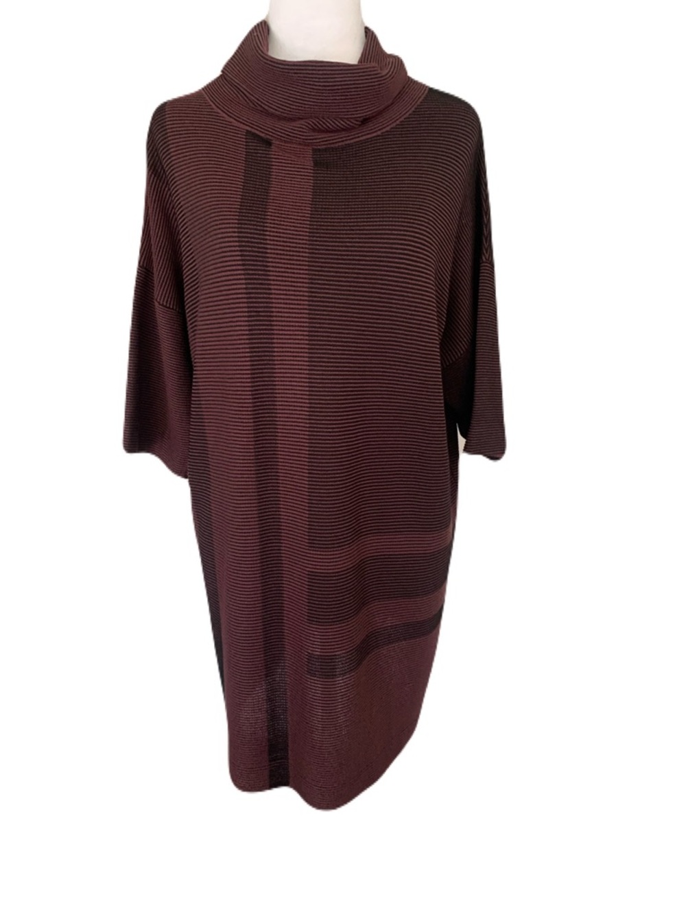 Ming Wang Women’s S/M Burgundy Brown Ribbed Cowl-Neck Knit Tunic Quiet Luxury